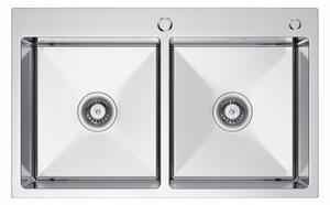 Erga HD, 2-komorový oceľový drez 780x480x215 mm, brúsená oceľ, ERG-MLS-LEX7848
