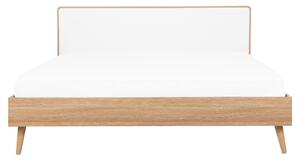 Posteľ biela svetlé drevo 160 x 200 cm s LED rámom a čelom škandinávsky minimalistický dizajn