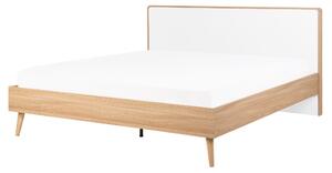 Posteľ biela svetlé drevo 160 x 200 cm s rámom a čelom škandinávsky minimalistický design