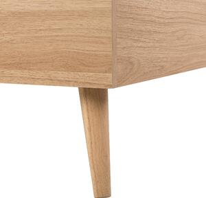 Posteľ biela svetlé drevo 160 x 200 cm s rámom a čelom škandinávsky minimalistický design