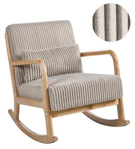 Hojdacie kreslo béžové menčestrové čalúnenie nízky drevený rám vintage retro štýl obývacia izba spálňa