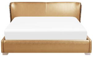 Posteľ zlatá čalúnená kožená s rámom s LED osvetlením 180 x 200 cm moderného dizajnu