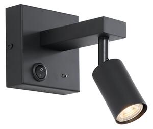 Moderné čierne nástenné svietidlo s USB-C, naklápacie - Rex