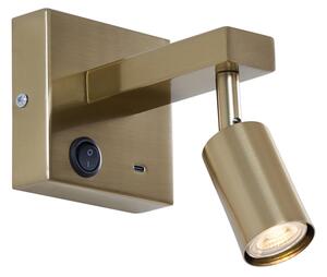Moderná nástenná lampa zlatá s USB-C naklápacia - Rex