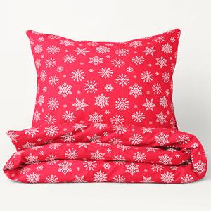 Goldea vianočné bavlnené posteľné obliečky - vzor x-285 vločky na žiarivo červenom 140 x 200 a 70 x 90 cm
