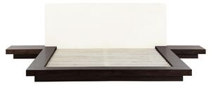 Posteľ tmavo hnedá lamelová 160 x 200 cm drevená dyha MDF imitácia kože s nočnými stolíkmi elegantný japonský štýl