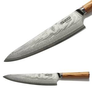 NUCCI Gyuto 23 cm - univerzálny kuchynský damaškový nôž s rukoväťou z olivového dreva CLASSE ITALY