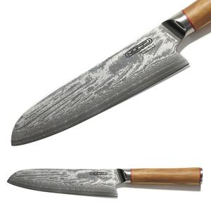 NUCCI Santoku 18 cm - univerzálny kuchynský damaškový nôž s rukoväťou z olivového dreva CLASSE ITALY