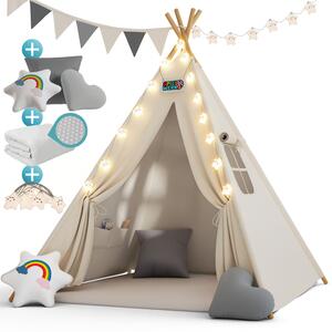 Detský stan teepee JULIUS, 120x120x160cm, biela/šedá Spielwerk