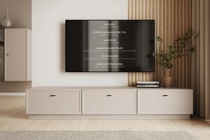 TV stolík Lorini 200 cm na sokli – kašmírová / čierna / úchytky T
