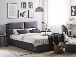Čalúnená posteľ sivá zamatová 180 x 200 cm s úložným priestorom elegantná moderná spálňa