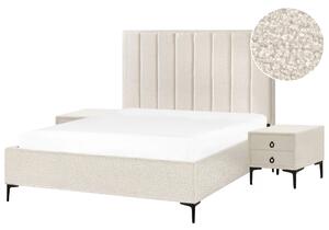 Sada nábytku do spálne krémová biela buklé čalúnenie posteľ s úložným priestorom 160 x 200 cm lamelový rošt 2 nočné stolíky moderný štýl