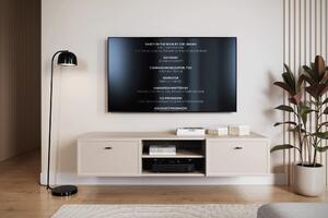 Závesný TV stolík Lorini 150 cm – kašmírová / čierne úchytky T