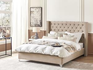 Čalúnená zamatová posteľ béžová 180 x 200 cm manželská posteľ spálňa glamour štýl