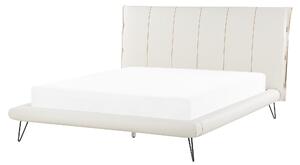 Posteľ svetlobéžová umelá koža 160 x 200 cm prešívané čelo postele tenké čierne nohy moderný dizajn
