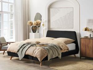 Čalúnená posteľ čierna 180 x 200 cm s lamelovým roštom, vysoké čelo, šikmý tvar, moderná