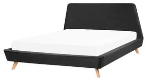 Čalúnená posteľ čierna 160 x 200 cm s lamelovým roštom, vysoké čelo, šikmý tvar, moderná