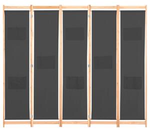 5-panelový paraván sivý 200x170x4 cm látkový
