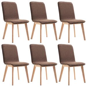 Jedálenské stoličky 6 ks, hnedé, látka a dubový masív