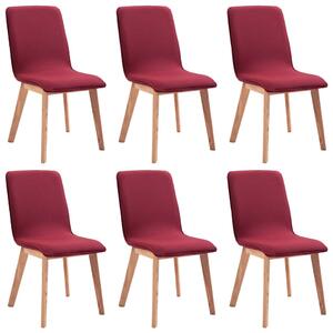 Jedálenské stoličky 6 ks, červené, látka a dubový masív
