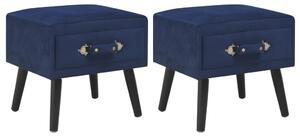 Nočné stolíky 2 ks modré 40x35x40 cm zamatové