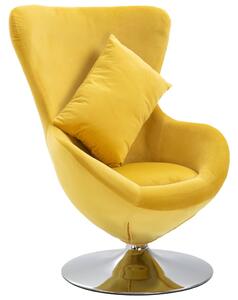 Otočná stolička v tvare vajca s vankúšom žltá zamatová