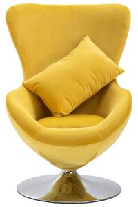 Otočná stolička v tvare vajca s vankúšom žltá zamatová