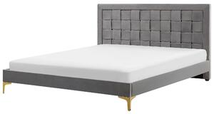 Rám postele 180 x 200 cm sivá zamatové čalúnenie s čelom zlaté nohy spálňa moderný glamour štýl