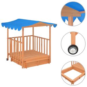Detský domček s pieskoviskom, jedľové drevo, modrý UV50