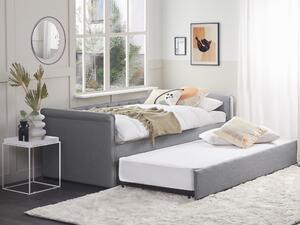 Rozkladacia posteľ sivá čalúnená EU single size 90x200 cm posteľ pre hostí