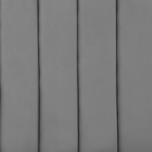 Posteľ sivá zamatová čalúnená 140 x 200 cm s roštom a úložným priestorom vysoké čelo odkladacia lavica