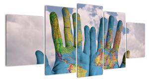 Obraz - mapa sveta na dlani (Obraz 150x70cm)