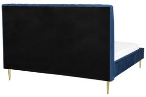 Čalúnená posteľ modrá zamatová čalúnená 180 x 200 cm s lamelovým roštom vysoké čelo elegantný dizajn spálňa
