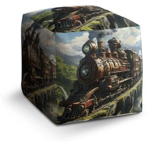 Sablio Taburet Cube Parná lokomotíva na viadukte - 40x40x40 cm