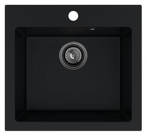 Sink Quality Ferrum 50, kuchynský granitový drez 490x450x195 mm + čierny sifón, čierna, SKQ-FER.C.1K50.XB