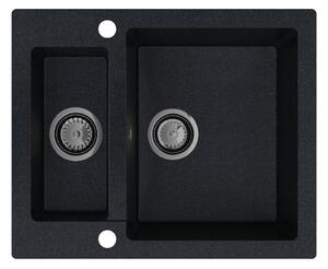 Sink Quality Ferrum, kuchynský granitový drez 605x495x210 mm + čierny sifón, čierna škvrnitá-BROCADE, SKQ-FER.B.5KBO.XB