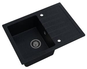 Sink Quality Titanite, kuchynský granitový drez 680x495x215 mm + čierny sifón, čierna škvrnitá-Brocade, SKQ-TIT.B.1KKO.XB