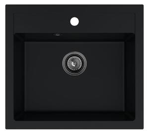 Sink Quality Ferrum, kuchynský granitový drez 565x510x205 mm + čierny sifón, čierna, SKQ-FER.C.1K60.XB
