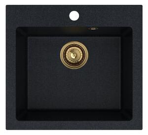 Sink Quality Ferrum 50, kuchynský granitový drez 490x450x195 mm + zlatý sifón, brocade, SKQ-FER.B.1K50.XG