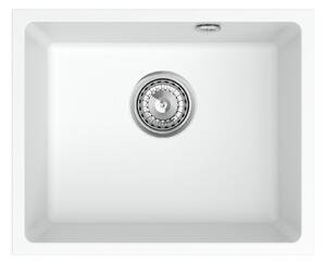 Sink Quality Crypton 55, kuchynský granitový drez 460x375x205 mm + chrómový sifón, biela, SKQ-CRY.W.1KBO.55.X