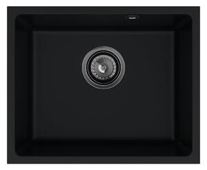 Sink Quality Crypton 55, kuchynský granitový drez 460x375x205 mm + čierny sifón, čierna, SKQ-CRY.C.1KBO.55.XB