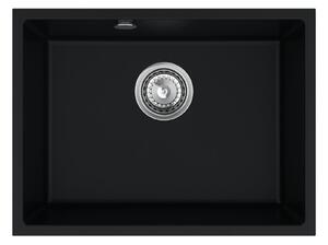 Sink Quality Crypton 60, kuchynský granitový drez 535x400x205 mm + chrómový sifón, čierna, SKQ-CRY.C.1KBO.60.X