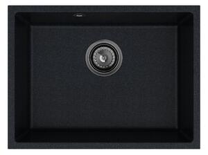 Sink Quality Crypton 60, kuchynský granitový drez 535x400x205 mm + čierny sifón, čierna škvrnitá, SKQ-CRY.B.1KBO.60.XB