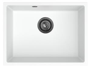 Sink Quality Crypton 60, kuchynský granitový drez 535x400x205 mm + čierny sifón, biela, SKQ-CRY.W.1KBO.60.XB