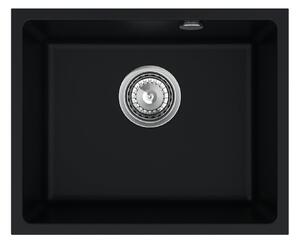 Sink Quality Crypton 55, kuchynský granitový drez 460x375x205 mm + chrómový sifón, čierna, SKQ-CRY.C.1KBO.55.X