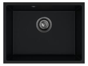 Sink Quality Crypton 60, kuchynský granitový drez 535x400x205 mm + čierny sifón, čierna, SKQ-CRY.C.1KBO.60.XB