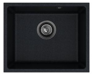 Sink Quality Crypton 55, kuchynský granitový drez 460x375x205 mm + čierny sifón, čierna škvrnitá, SKQ-CRY.B.1KBO.55.XB