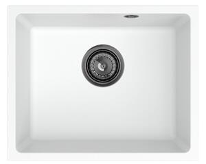 Sink Quality Crypton 55, kuchynský granitový drez 460x375x205 mm + čierny sifón, biela, SKQ-CRY.W.1KBO.55.XB