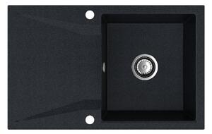 Sink Quality Obsidian, kuchynský granitový drez 790x500x210 mm + chrómový sifón, čierna škvrnitá-Brocade, SKQ-OBS.B.1KDO.X