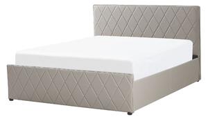 Sivá posteľ z ekokože s úložným priestorom 140 x 200 cm s prešívaným čelom